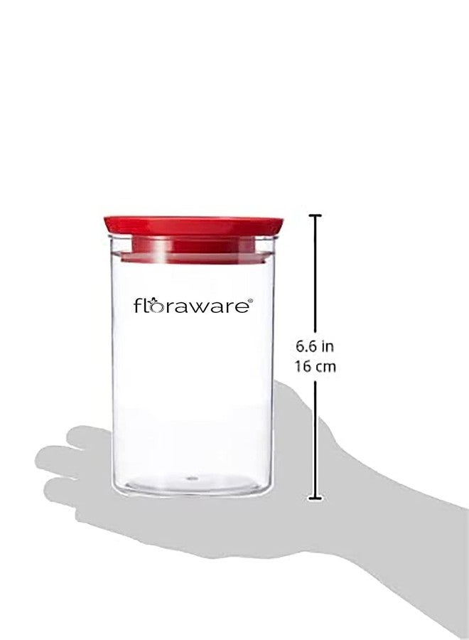 Floraware Plastic Air Tight BPA Free Stackable Round Push Multipurpose Containers For Kitchen Organizer 900ml for Rice Dal Flour Snacks Cereals Pack of 2 (Red) - Image 2